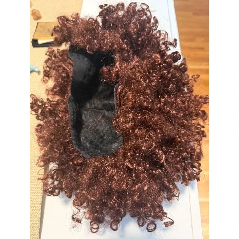 Dark brown curly synthetic afro wig